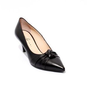 ITALIAN Black Leather Pointy Toe Heel Pump Shoe